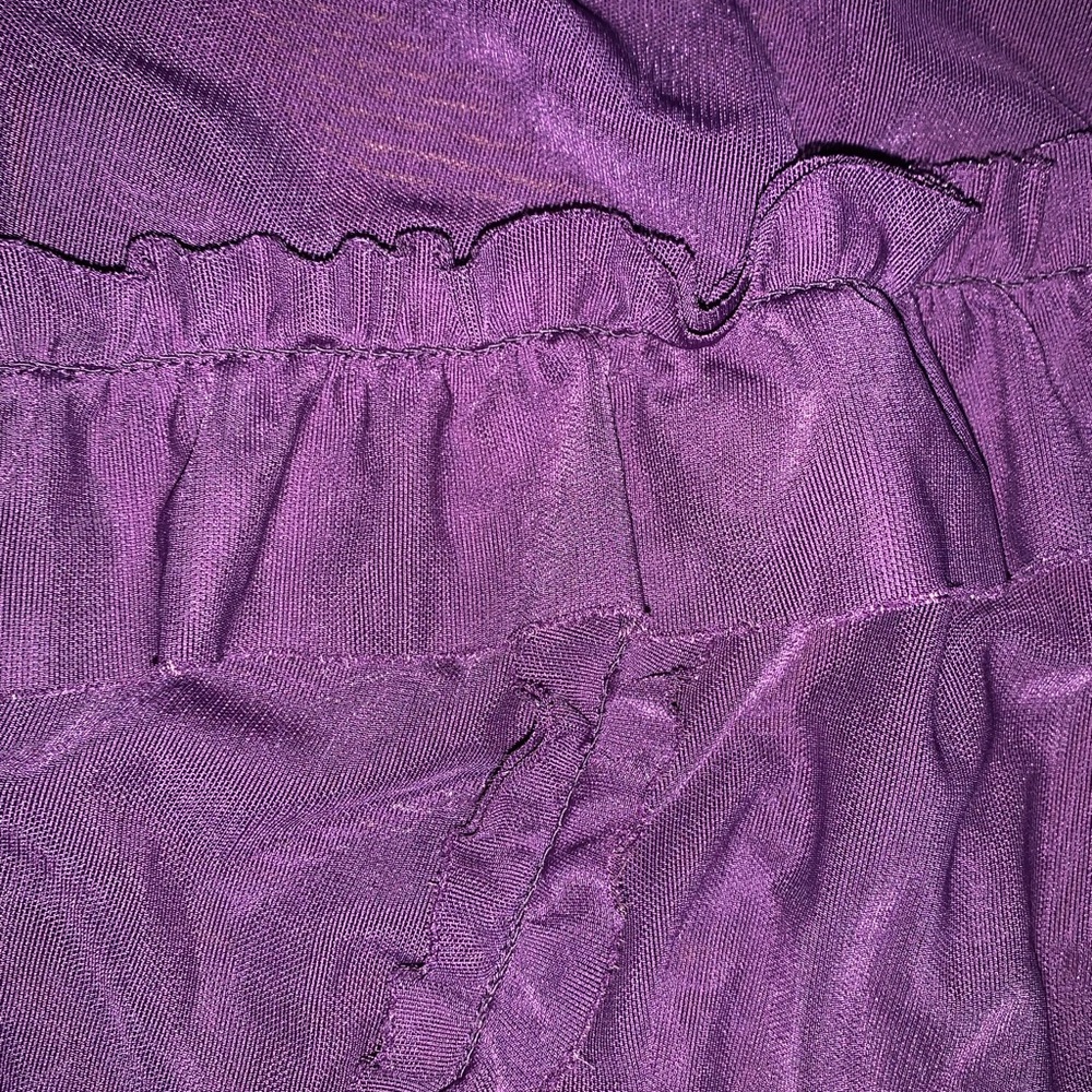 Torrid 5 5X purple sheer babydoll blouse ruffles back buttons tiered - Picture 5 of 7